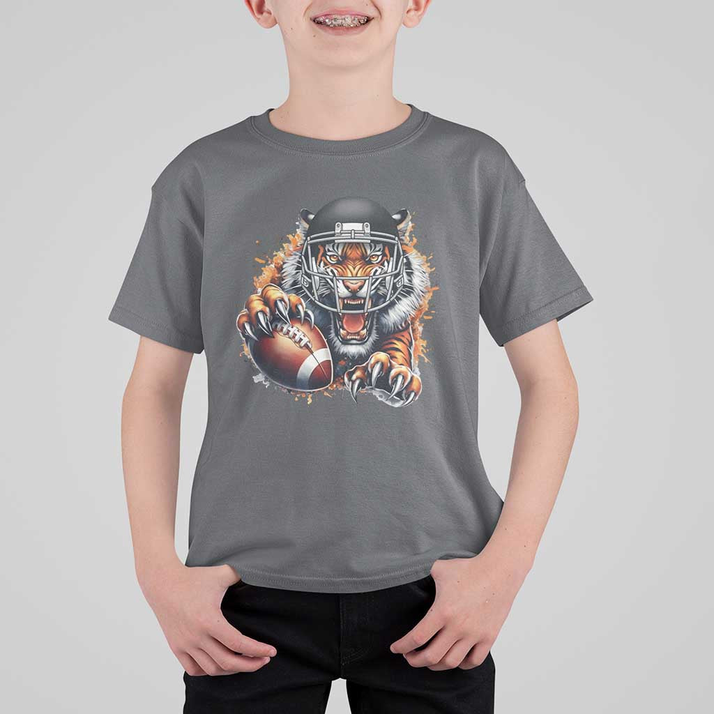 Funny Bengal Tiger With Helmet T Shirt For Kid Football Lover Gift - Wonder Print Shop