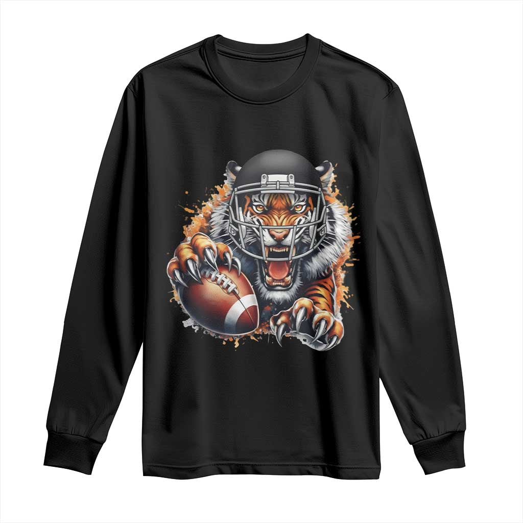 Funny Bengal Tiger With Helmet Long Sleeve Shirt Football Lover Gift - Wonder Print Shop