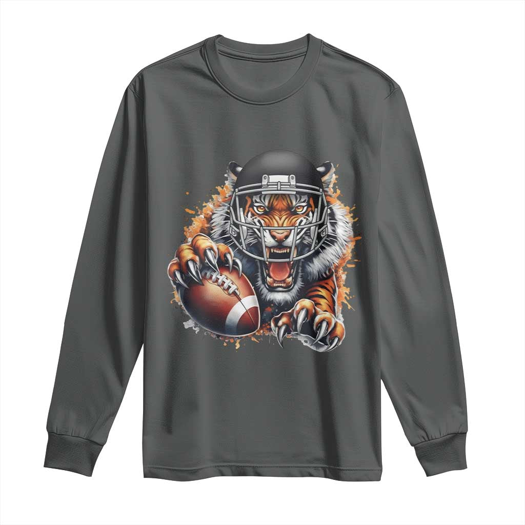 Funny Bengal Tiger With Helmet Long Sleeve Shirt Football Lover Gift - Wonder Print Shop
