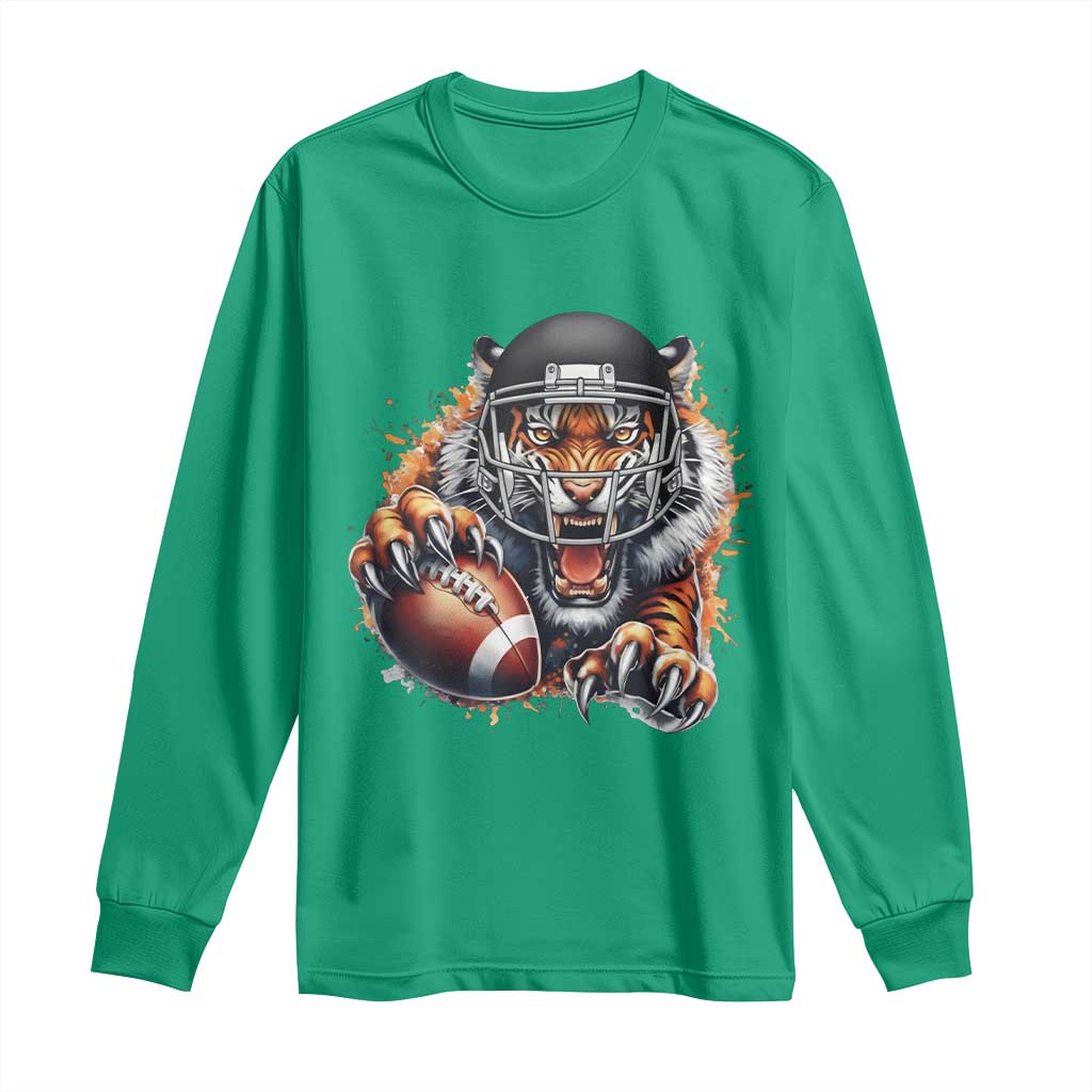 Funny Bengal Tiger With Helmet Long Sleeve Shirt Football Lover Gift - Wonder Print Shop