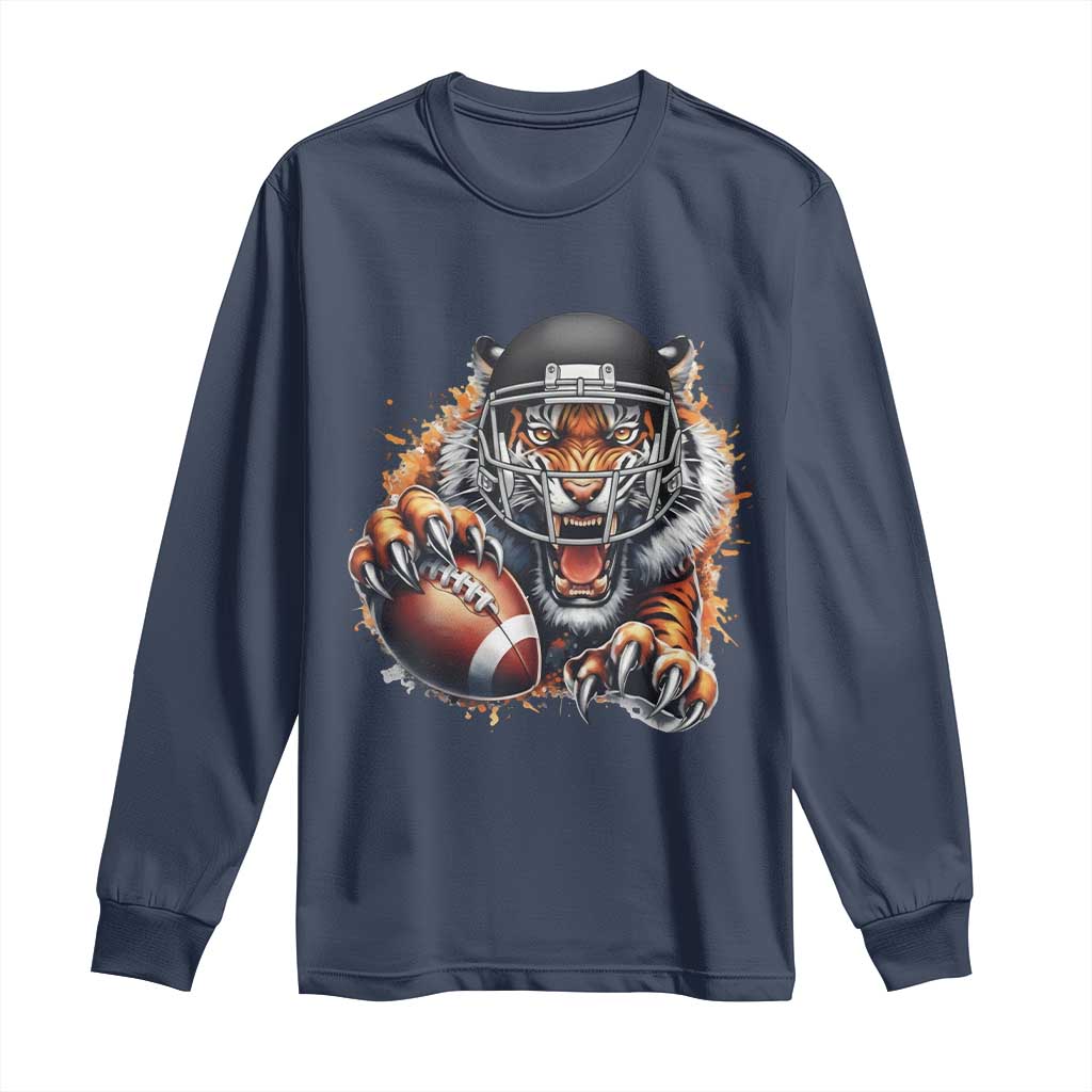 Funny Bengal Tiger With Helmet Long Sleeve Shirt Football Lover Gift - Wonder Print Shop