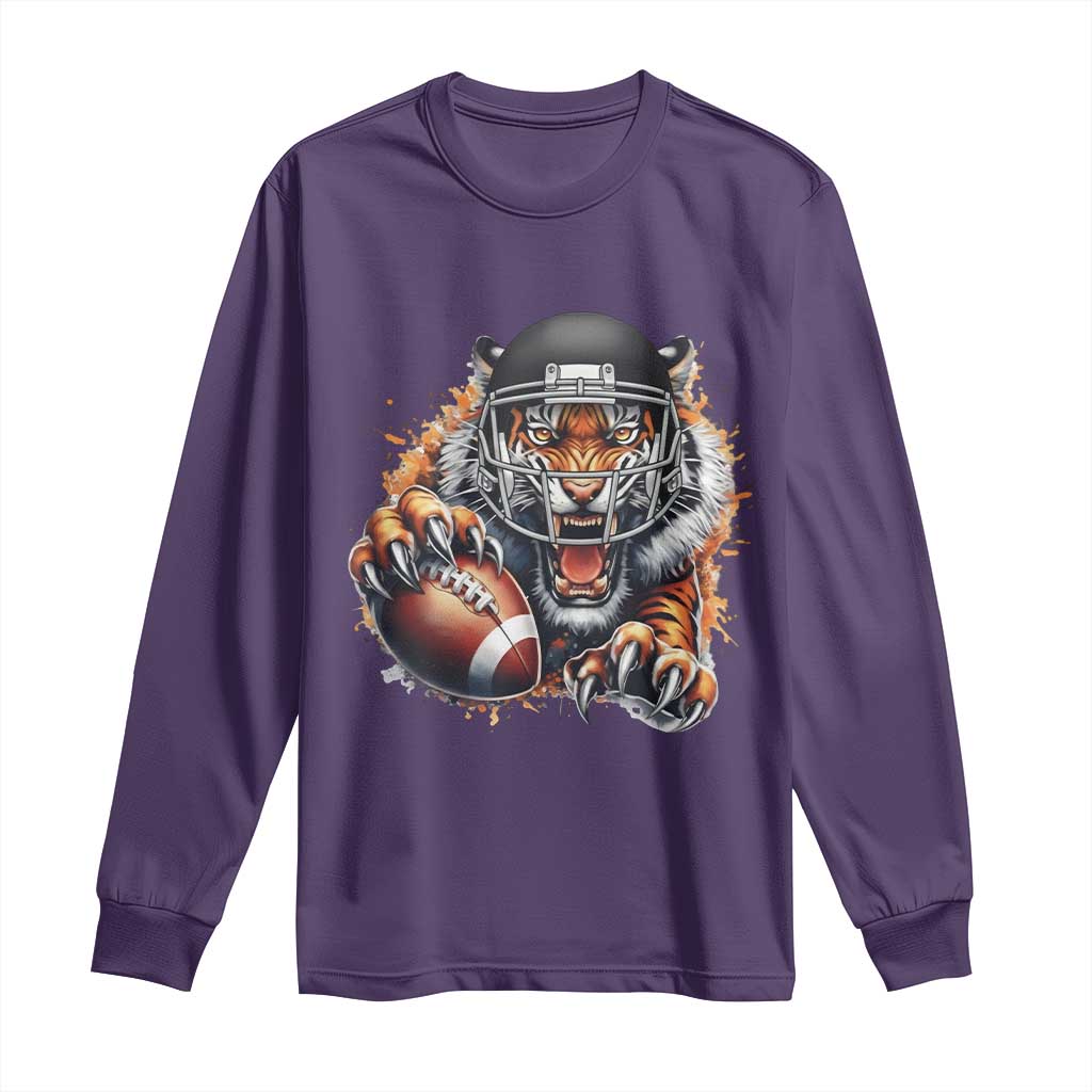 Funny Bengal Tiger With Helmet Long Sleeve Shirt Football Lover Gift - Wonder Print Shop