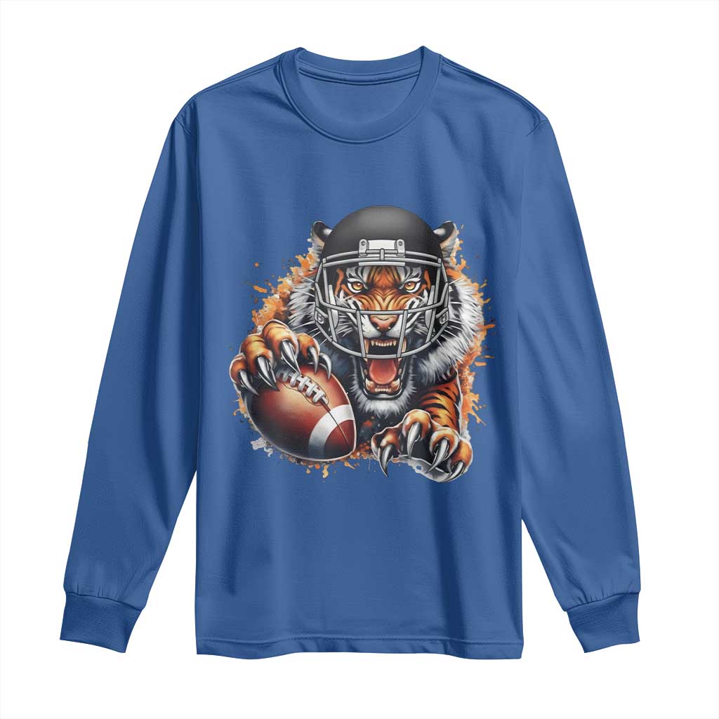 Funny Bengal Tiger With Helmet Long Sleeve Shirt Football Lover Gift - Wonder Print Shop