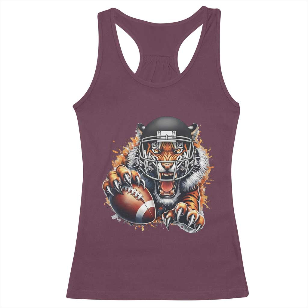 Funny Bengal Tiger With Helmet Racerback Tank Top Football Lover Gift - Wonder Print Shop