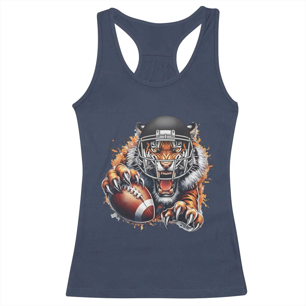 Funny Bengal Tiger With Helmet Racerback Tank Top Football Lover Gift - Wonder Print Shop