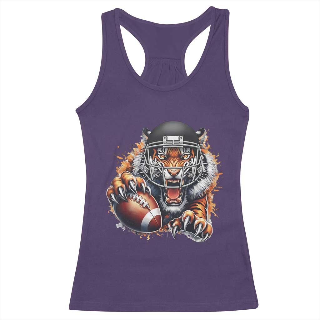 Funny Bengal Tiger With Helmet Racerback Tank Top Football Lover Gift - Wonder Print Shop