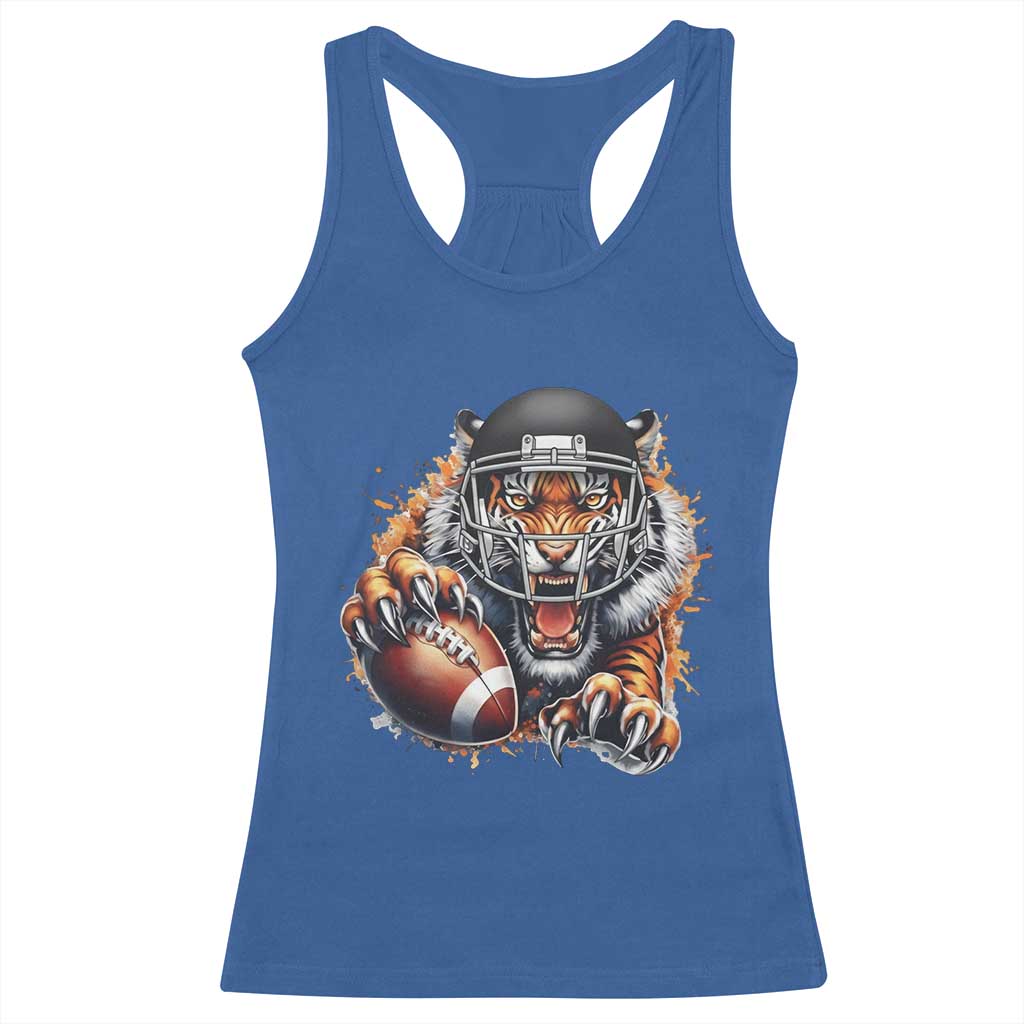 Funny Bengal Tiger With Helmet Racerback Tank Top Football Lover Gift - Wonder Print Shop