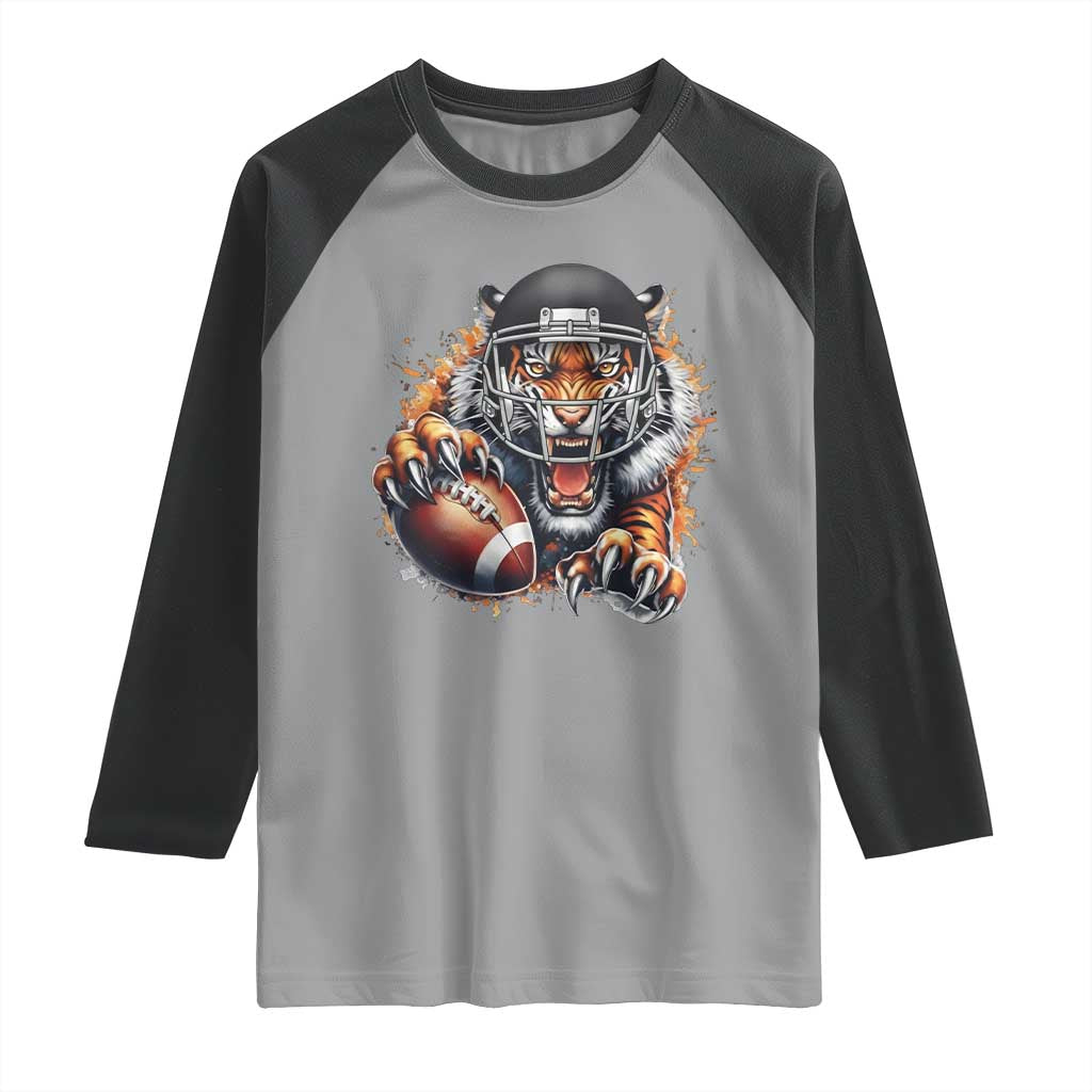 Funny Bengal Tiger With Helmet Raglan Shirt Football Lover Gift - Wonder Print Shop
