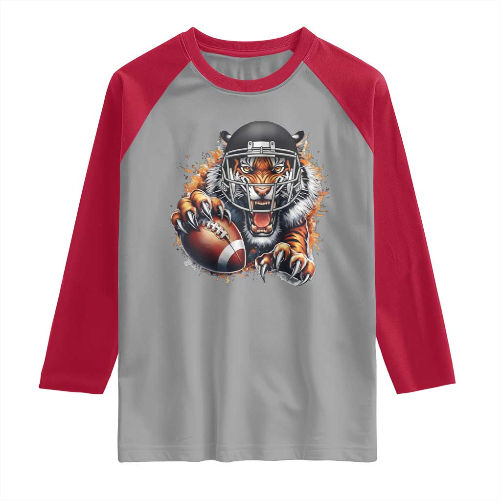 Funny Bengal Tiger With Helmet Raglan Shirt Football Lover Gift - Wonder Print Shop