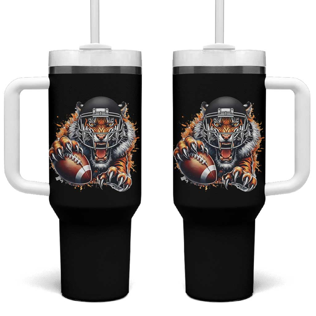 Funny Bengal Tiger With Helmet Tumbler With Handle Football Lover Gift - Wonder Print Shop
