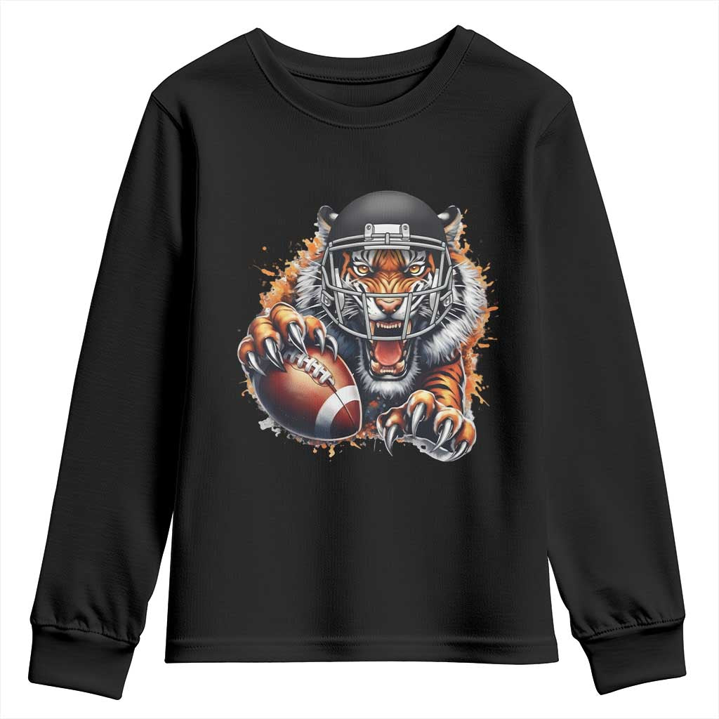 Funny Bengal Tiger With Helmet Youth Sweatshirt Football Lover Gift - Wonder Print Shop