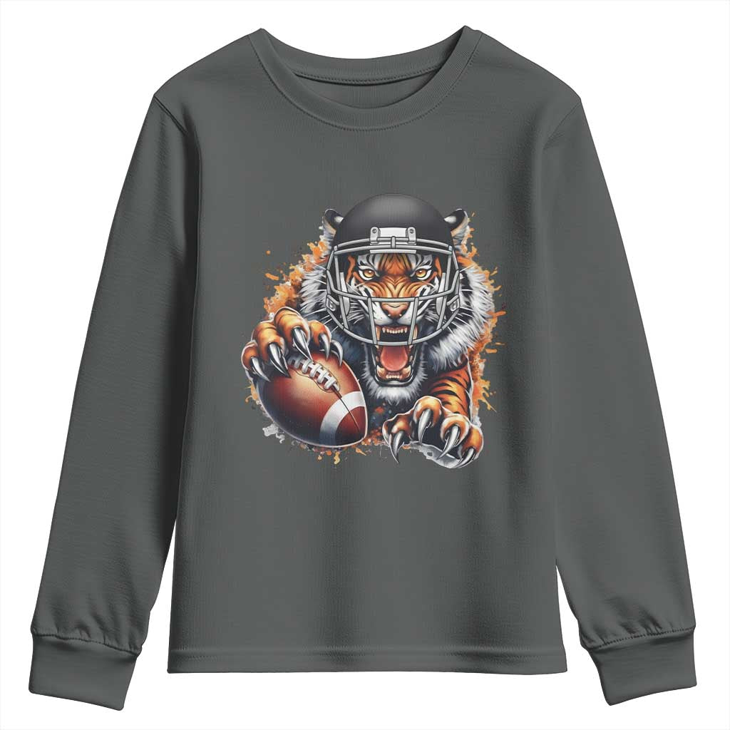 Funny Bengal Tiger With Helmet Youth Sweatshirt Football Lover Gift - Wonder Print Shop