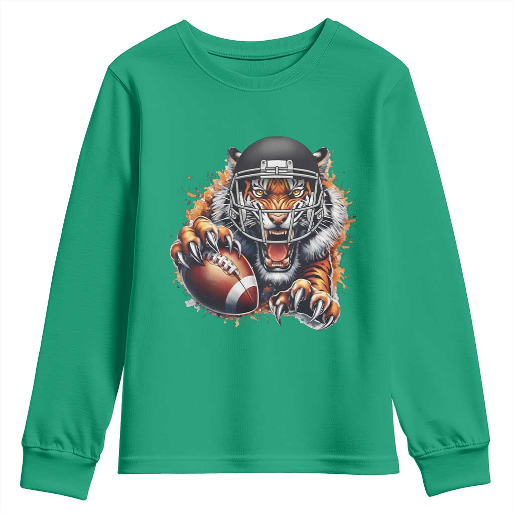 Funny Bengal Tiger With Helmet Youth Sweatshirt Football Lover Gift - Wonder Print Shop