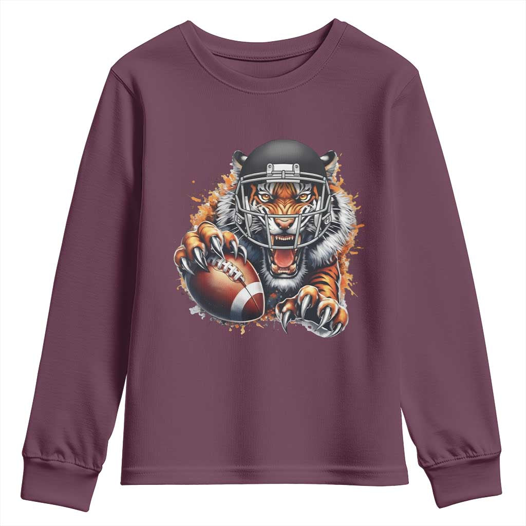 Funny Bengal Tiger With Helmet Youth Sweatshirt Football Lover Gift - Wonder Print Shop