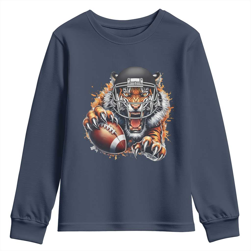 Funny Bengal Tiger With Helmet Youth Sweatshirt Football Lover Gift - Wonder Print Shop