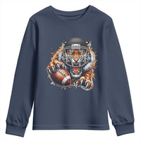 Funny Bengal Tiger With Helmet Youth Sweatshirt Football Lover Gift - Wonder Print Shop