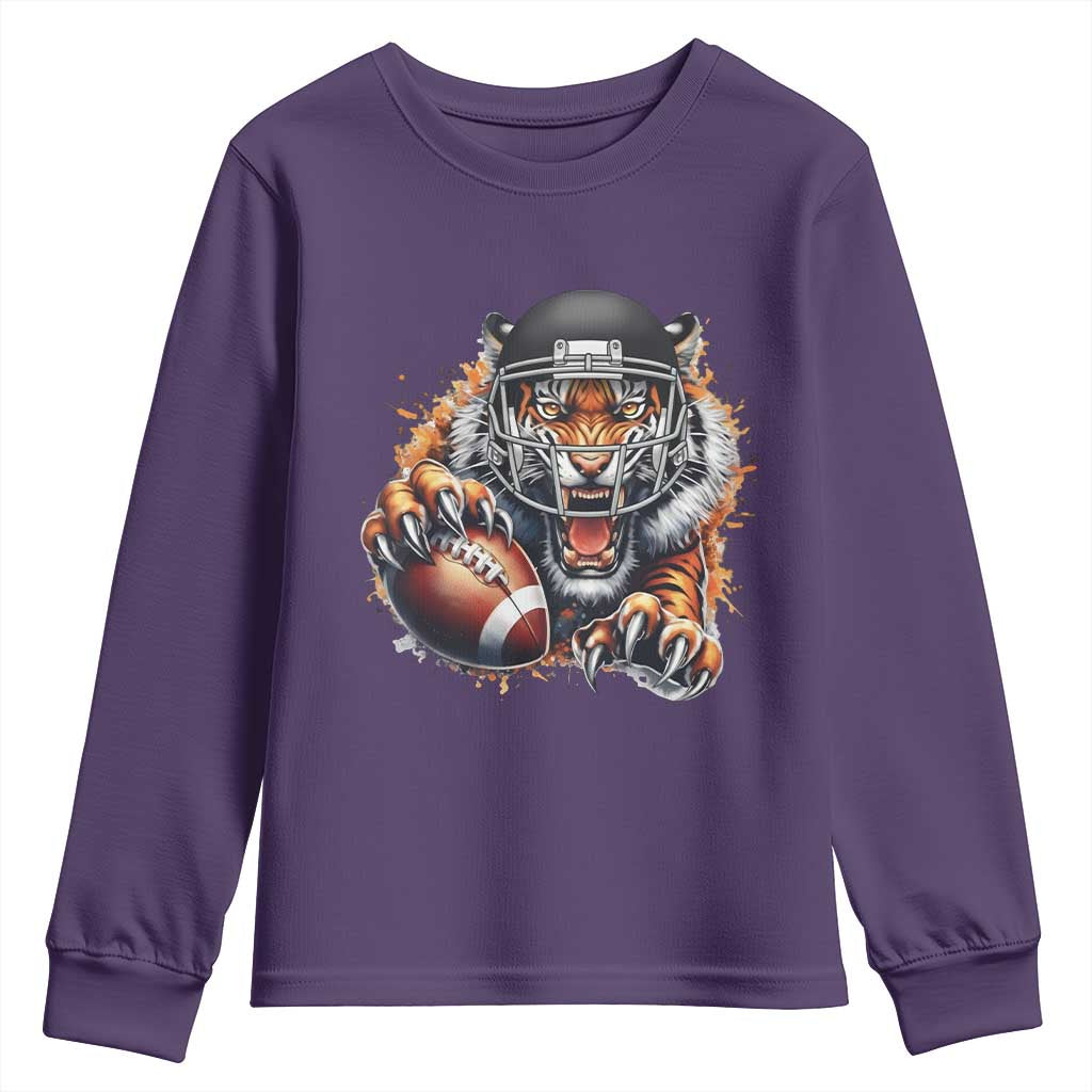 Funny Bengal Tiger With Helmet Youth Sweatshirt Football Lover Gift - Wonder Print Shop