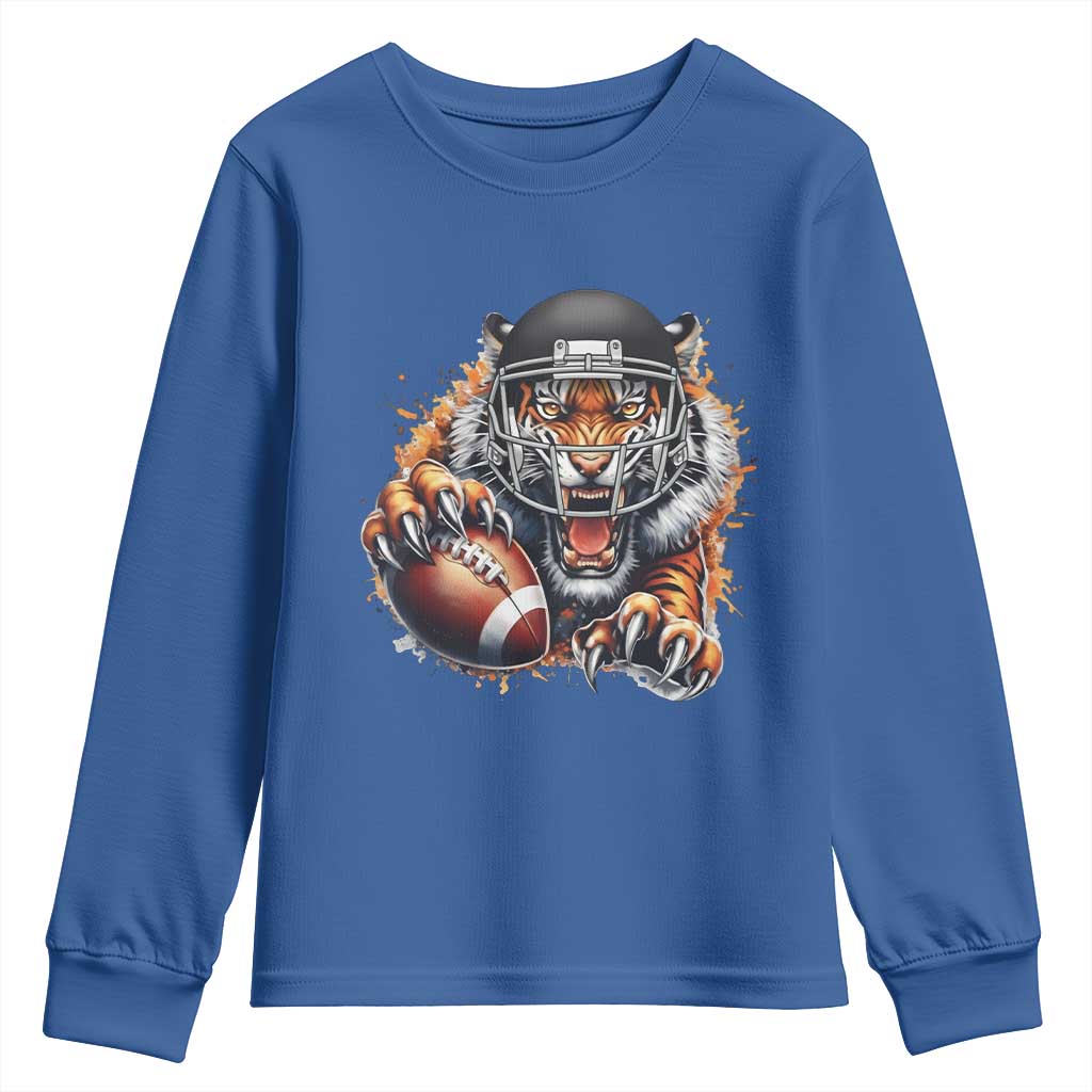 Funny Bengal Tiger With Helmet Youth Sweatshirt Football Lover Gift - Wonder Print Shop