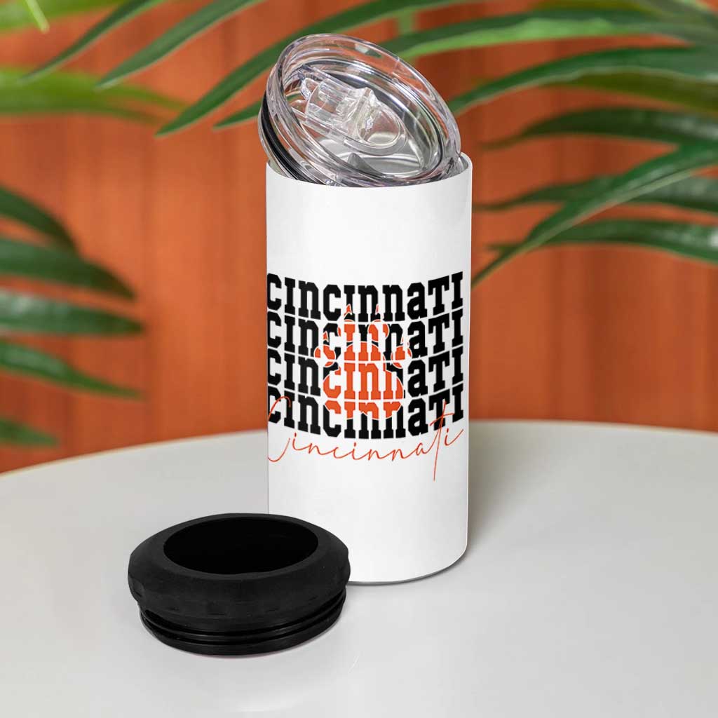 Cincinnati Tiger Paw 4 in 1 Can Cooler Tumbler Football Lover Gift - Wonder Print Shop