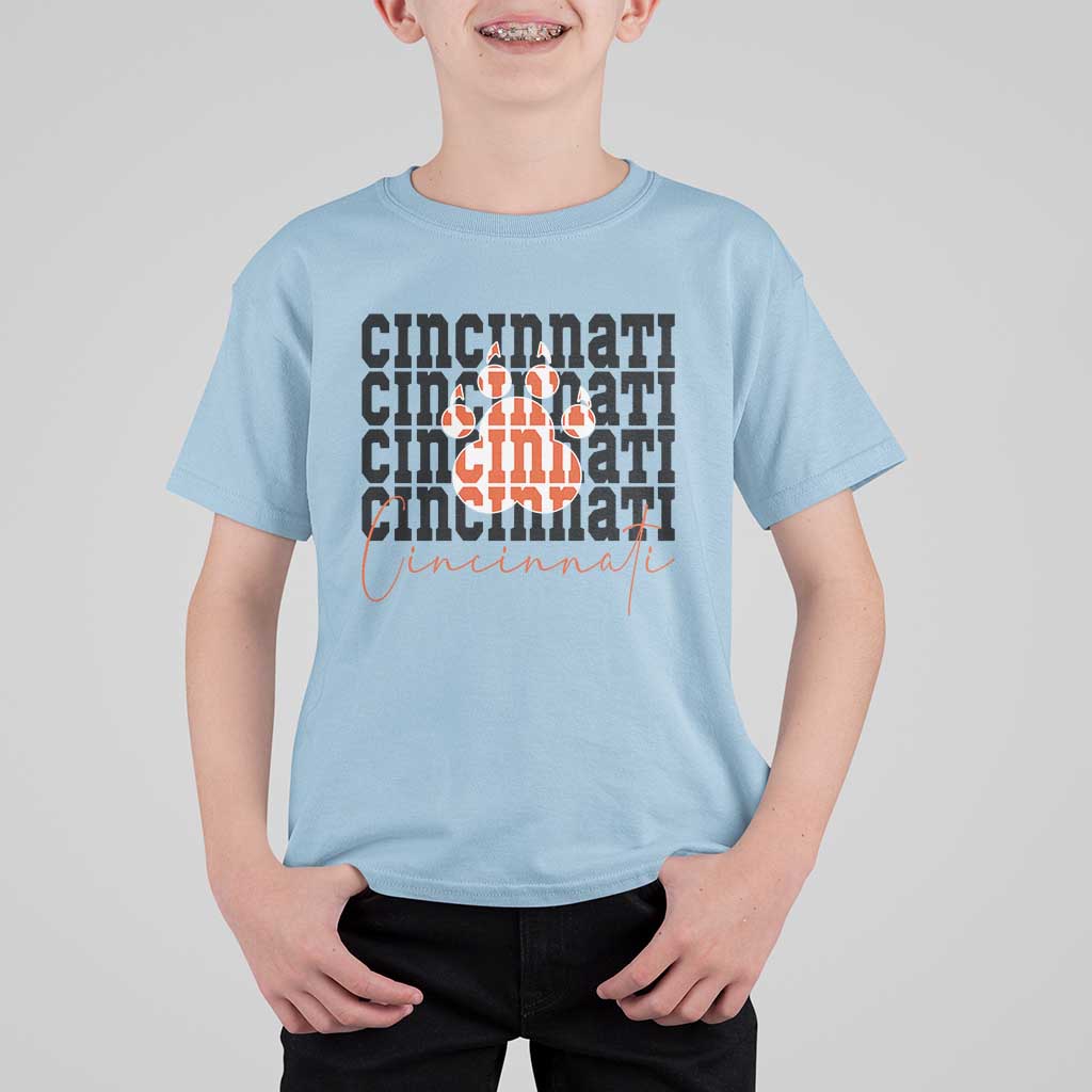 Cincinnati Tiger Paw T Shirt For Kid Football Lover Gift - Wonder Print Shop