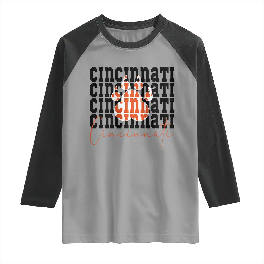 Cincinnati Tiger Paw Raglan Shirt Football Lover Gift - Wonder Print Shop