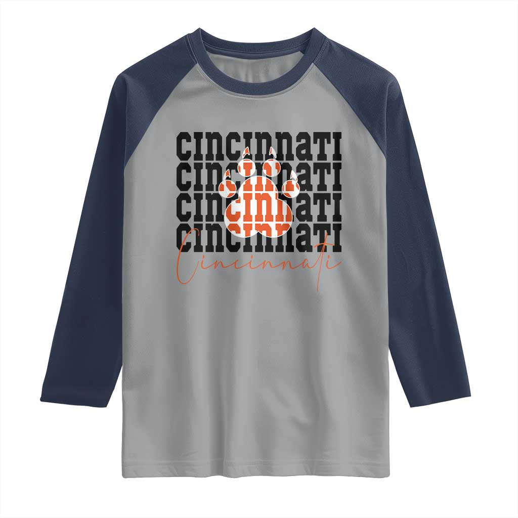 Cincinnati Tiger Paw Raglan Shirt Football Lover Gift - Wonder Print Shop