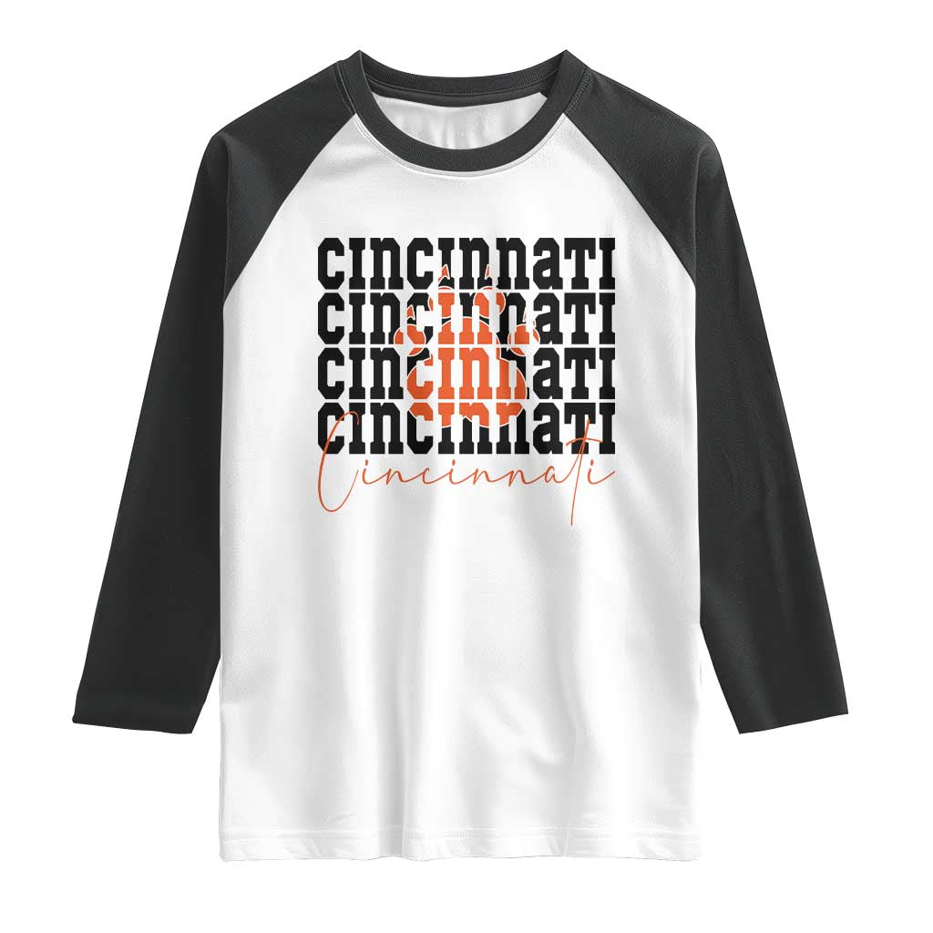 Cincinnati Tiger Paw Raglan Shirt Football Lover Gift - Wonder Print Shop