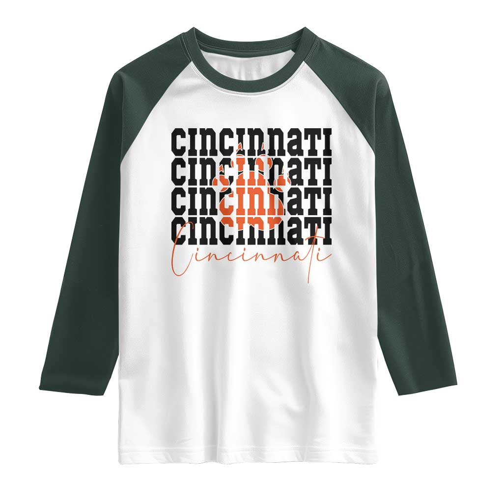 Cincinnati Tiger Paw Raglan Shirt Football Lover Gift - Wonder Print Shop