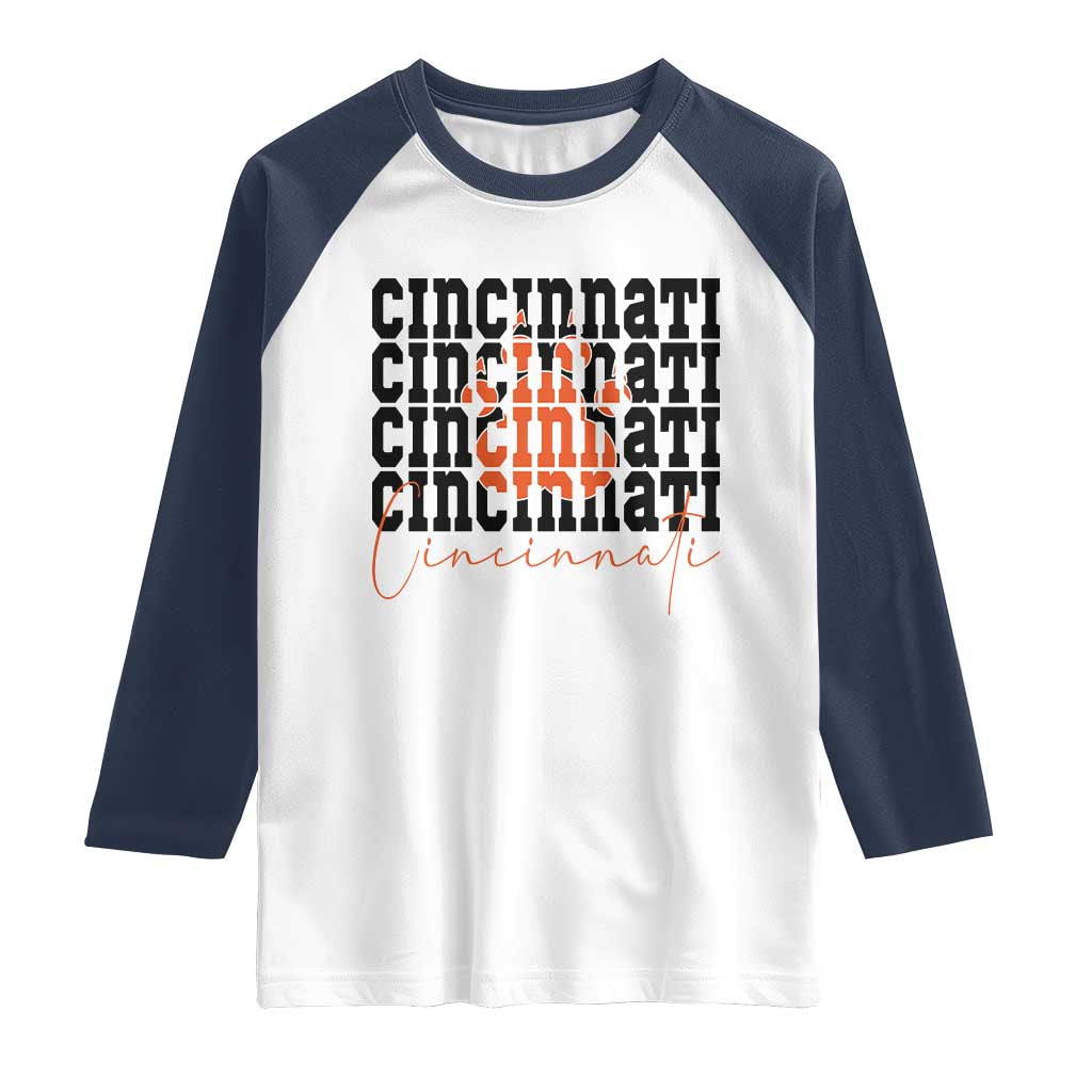 Cincinnati Tiger Paw Raglan Shirt Football Lover Gift - Wonder Print Shop