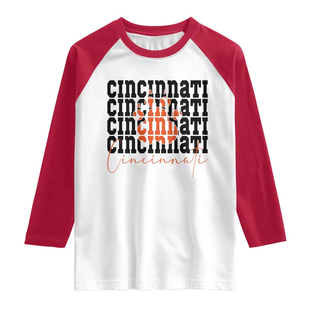 Cincinnati Tiger Paw Raglan Shirt Football Lover Gift - Wonder Print Shop