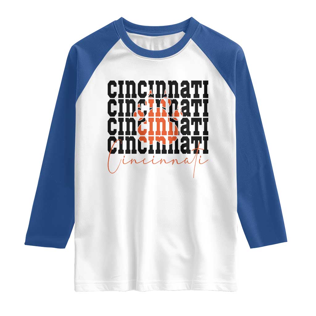 Cincinnati Tiger Paw Raglan Shirt Football Lover Gift - Wonder Print Shop