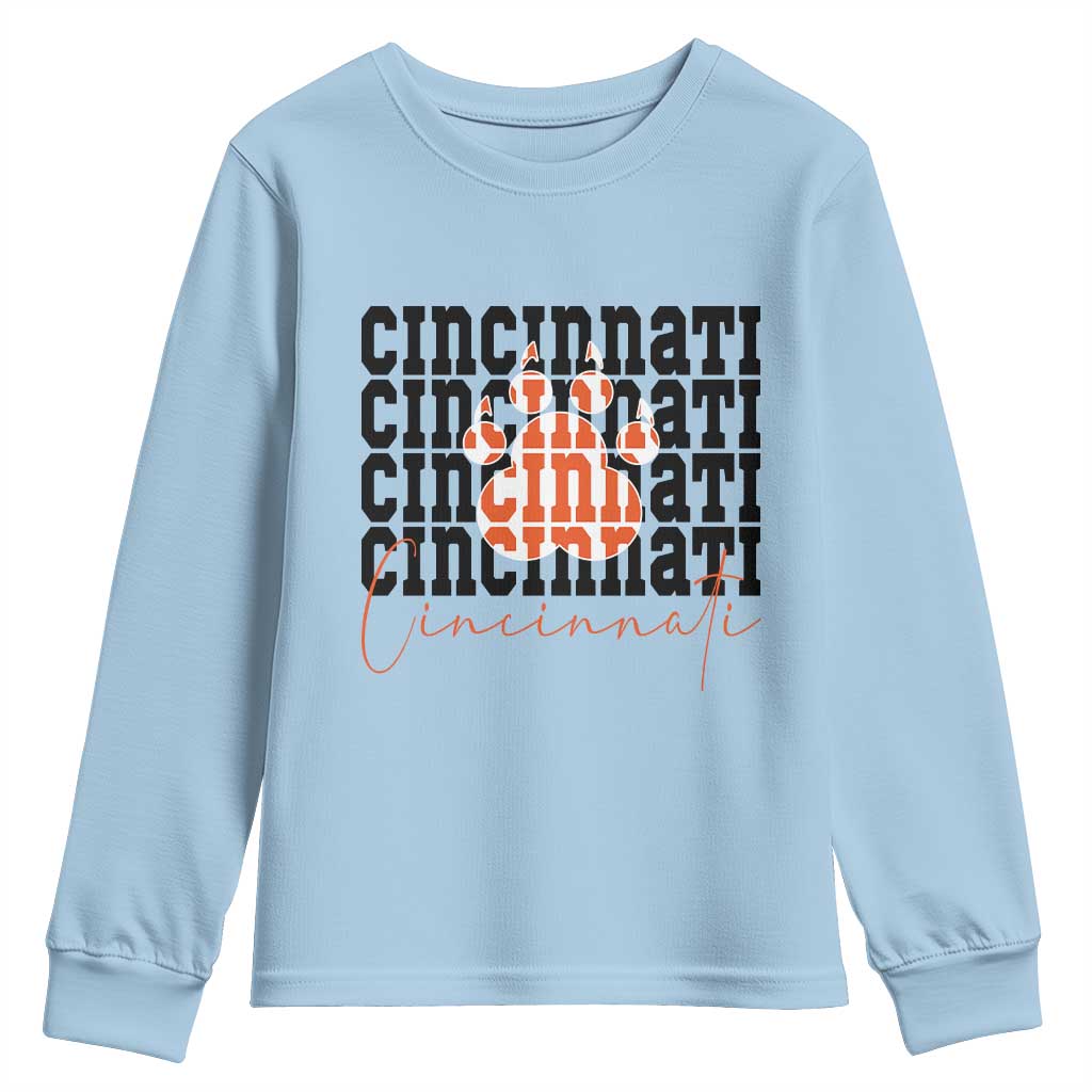 Cincinnati Tiger Paw Youth Sweatshirt Football Lover Gift - Wonder Print Shop