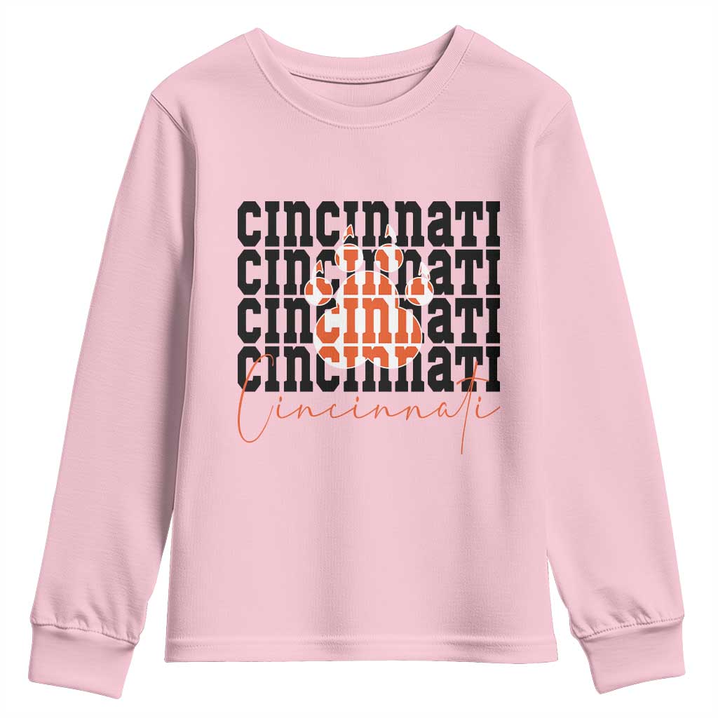 Cincinnati Tiger Paw Youth Sweatshirt Football Lover Gift - Wonder Print Shop