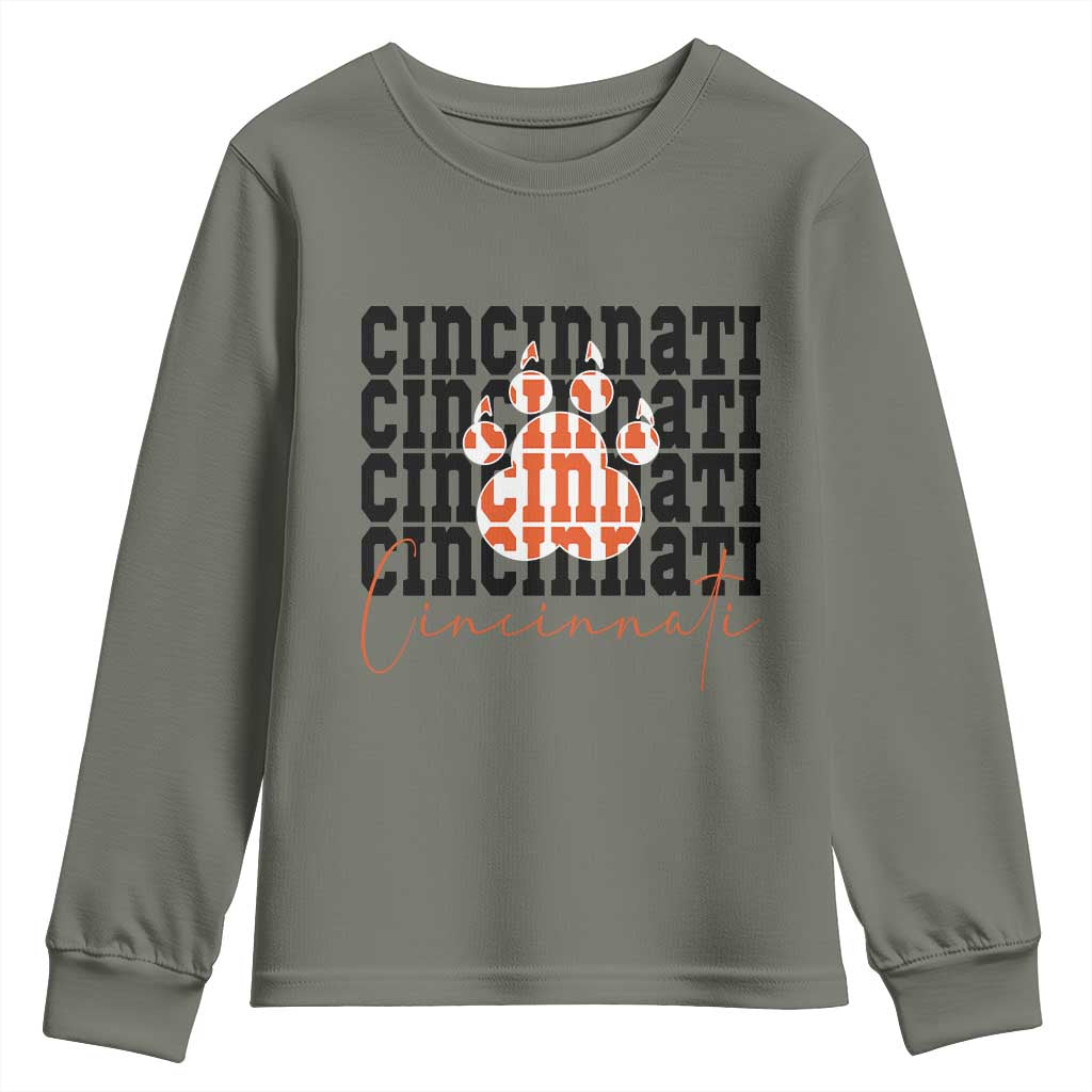 Cincinnati Tiger Paw Youth Sweatshirt Football Lover Gift - Wonder Print Shop