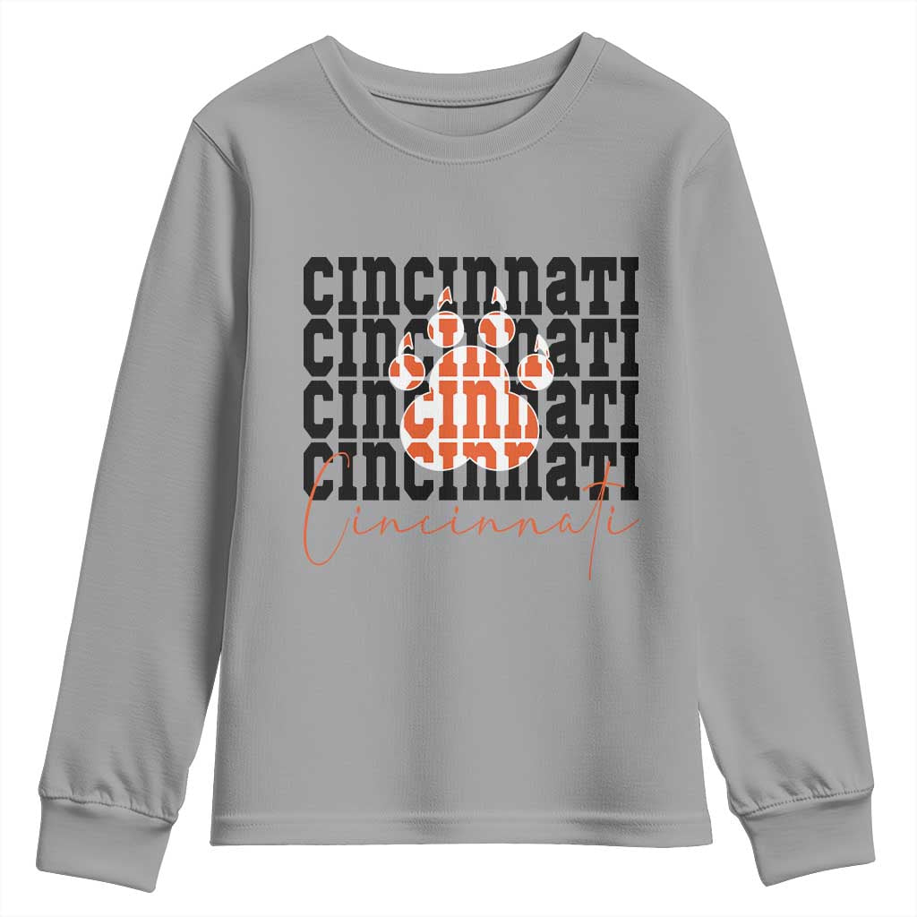 Cincinnati Tiger Paw Youth Sweatshirt Football Lover Gift - Wonder Print Shop