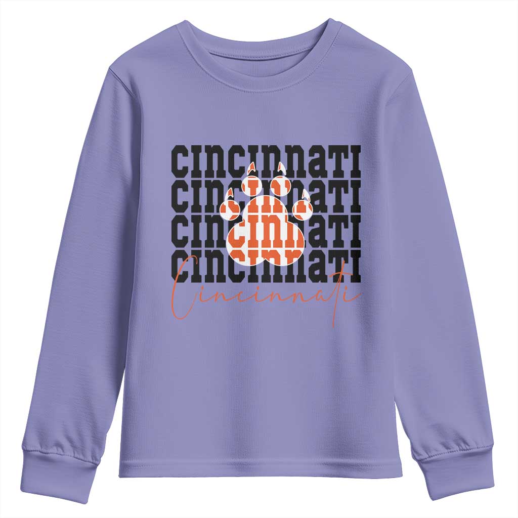 Cincinnati Tiger Paw Youth Sweatshirt Football Lover Gift - Wonder Print Shop