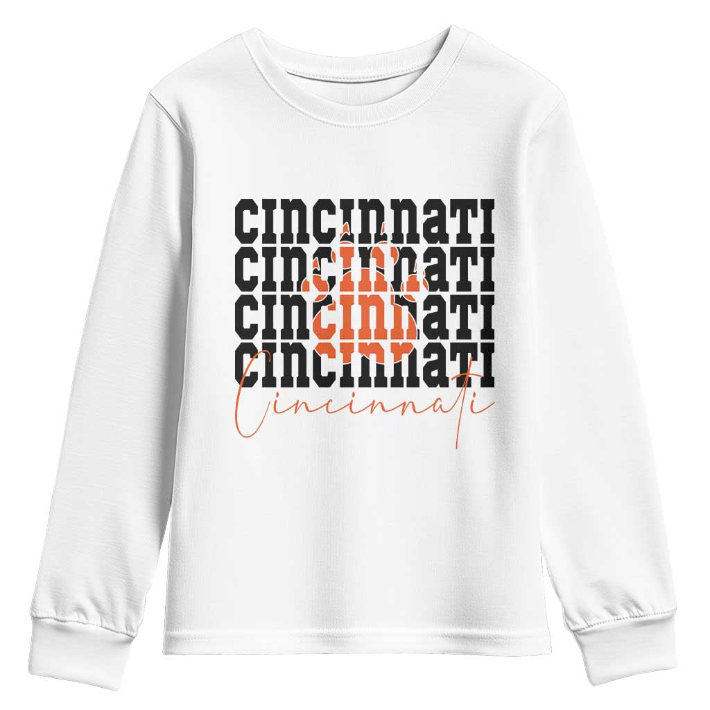 Cincinnati Tiger Paw Youth Sweatshirt Football Lover Gift - Wonder Print Shop