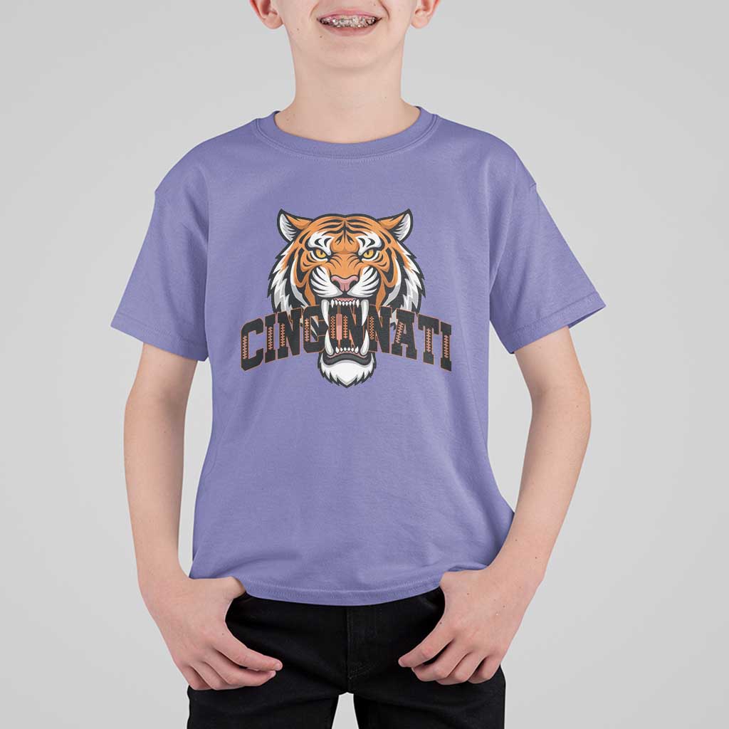 Roaring Cincinnati Tiger Football T Shirt For Kid Game Day Fans Gift - Wonder Print Shop
