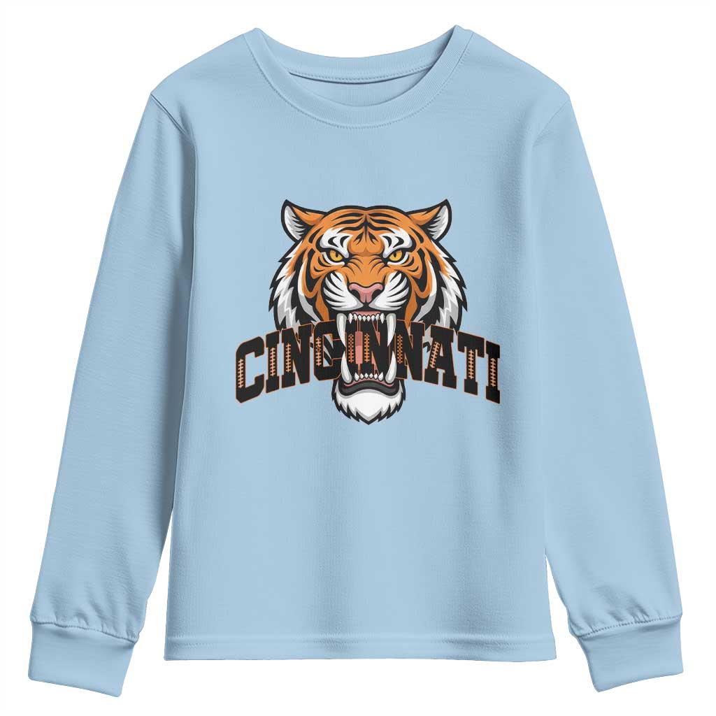 Roaring Cincinnati Tiger Football Youth Sweatshirt Game Day Fans Gift - Wonder Print Shop