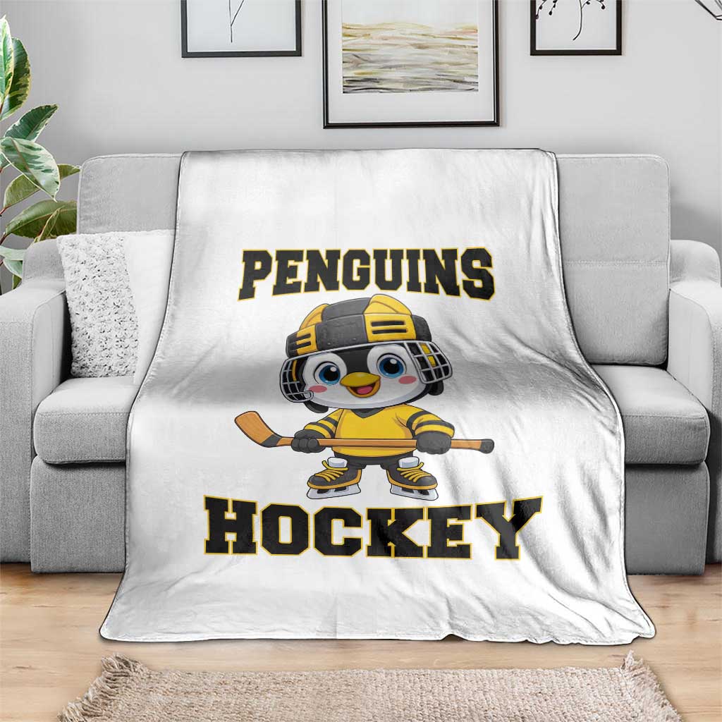 Funny Penguin Playing Ice Hockey Throw Blanket Winter Sports Gift - Wonder Print Shop