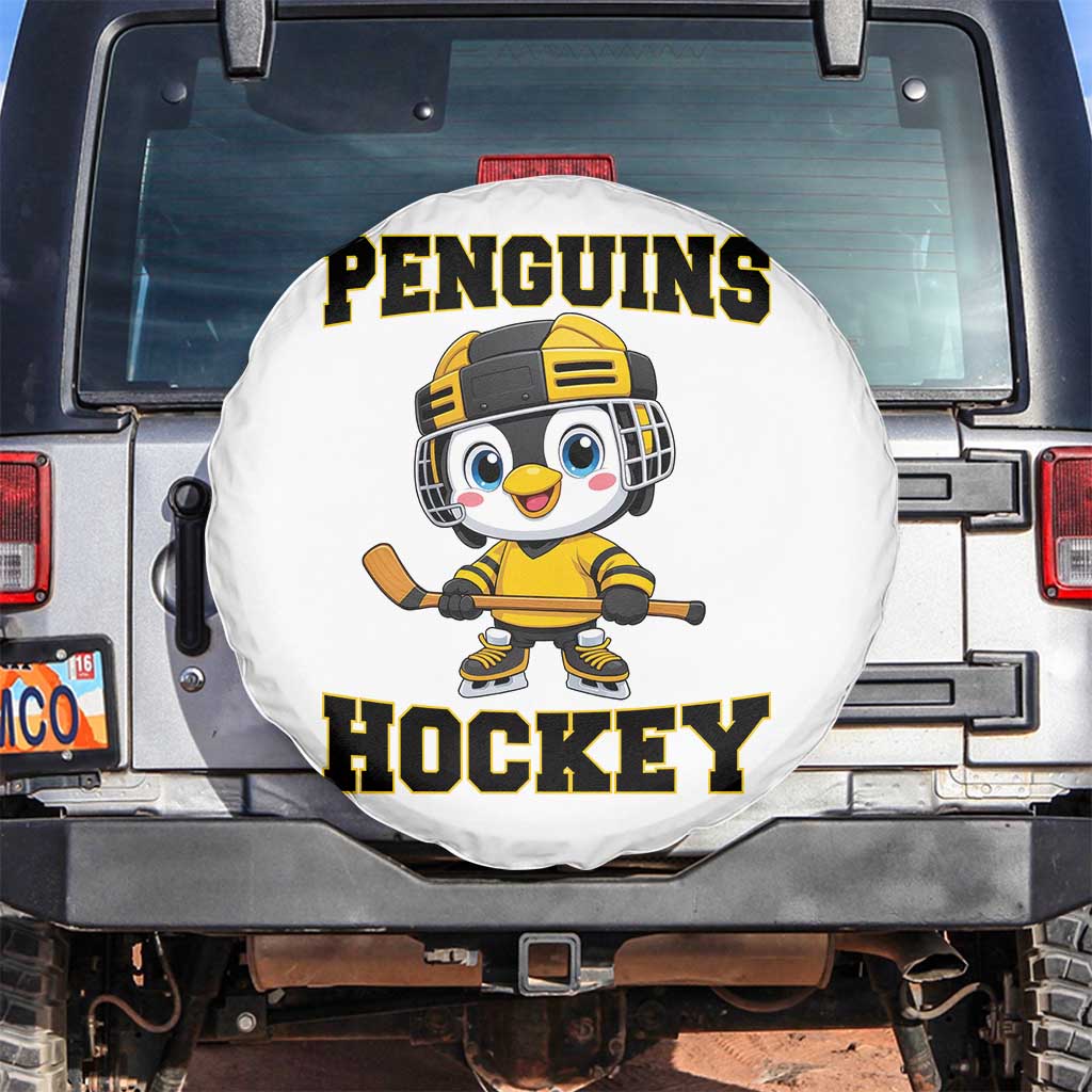 Funny Penguin Playing Ice Hockey Spare Tire Cover Winter Sports Gift - Wonder Print Shop