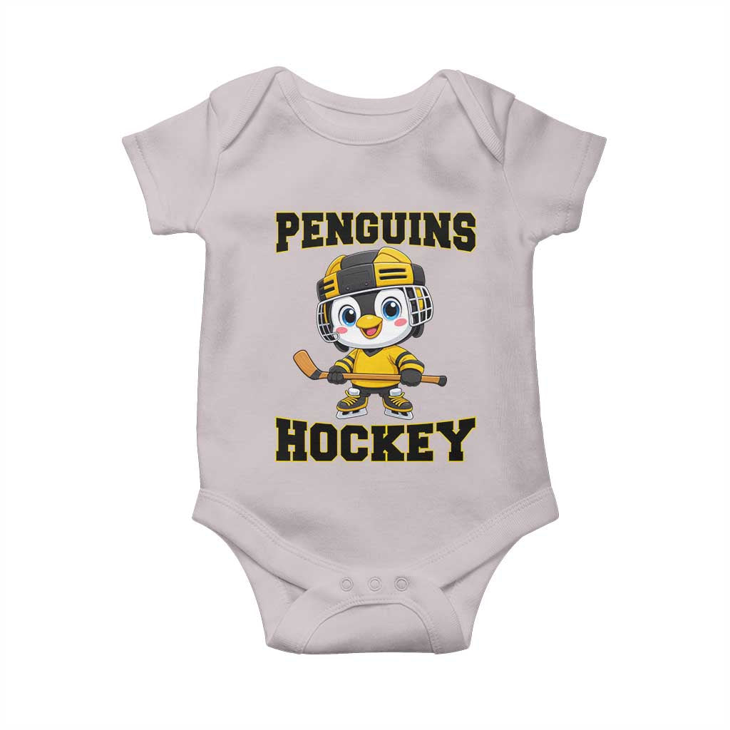 Funny Penguin Playing Ice Hockey Baby Onesie Winter Sports Gift - Wonder Print Shop