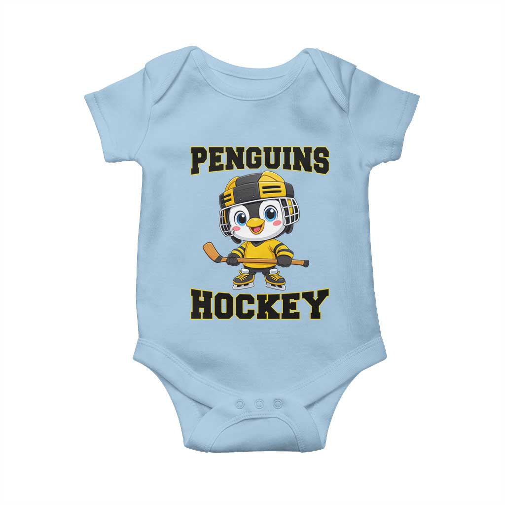 Funny Penguin Playing Ice Hockey Baby Onesie Winter Sports Gift - Wonder Print Shop