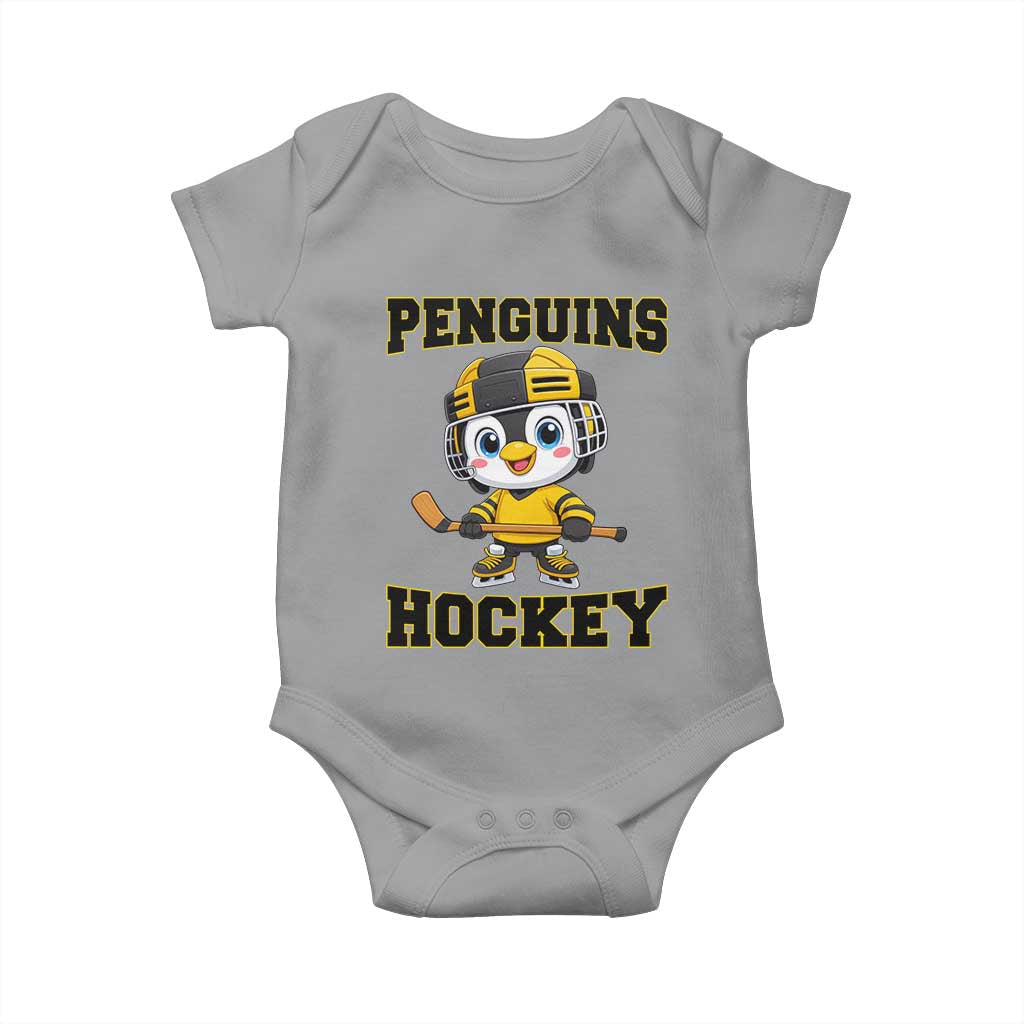 Funny Penguin Playing Ice Hockey Baby Onesie Winter Sports Gift - Wonder Print Shop