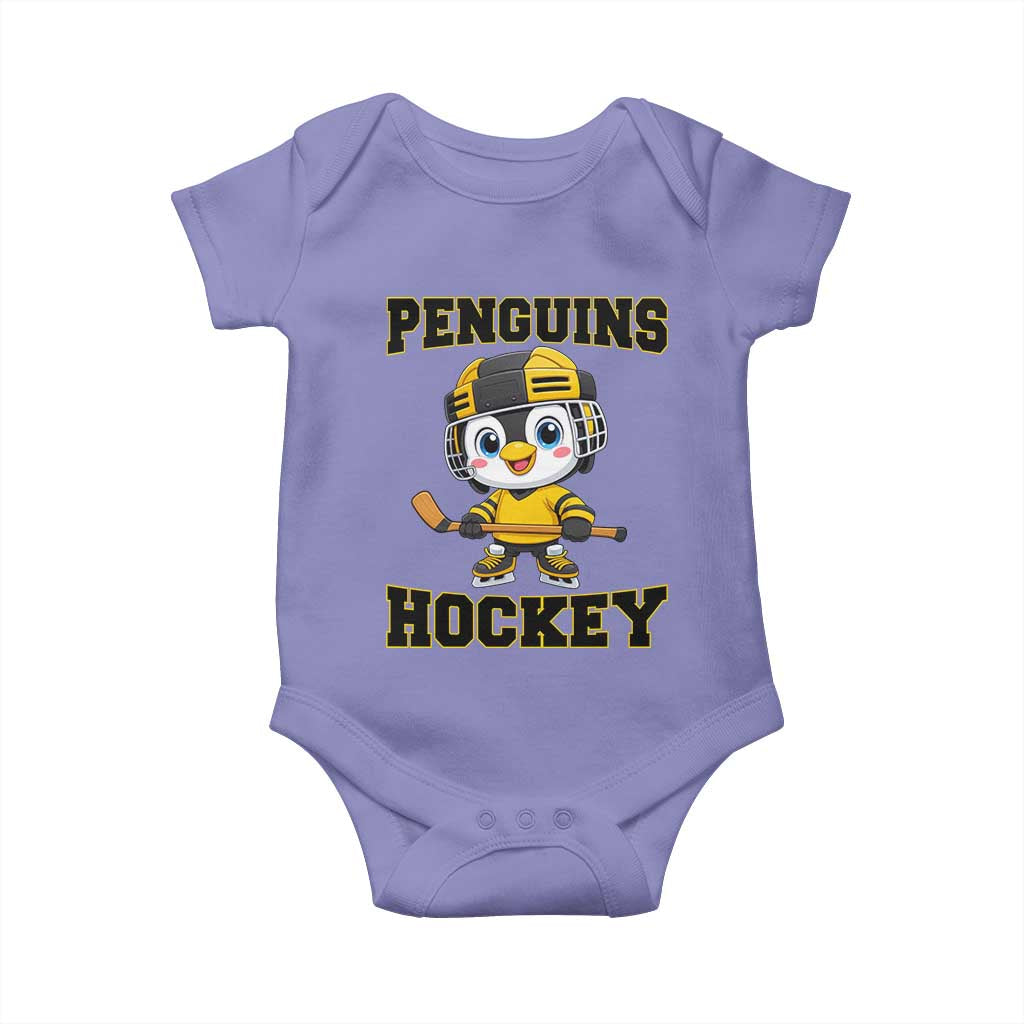 Funny Penguin Playing Ice Hockey Baby Onesie Winter Sports Gift - Wonder Print Shop