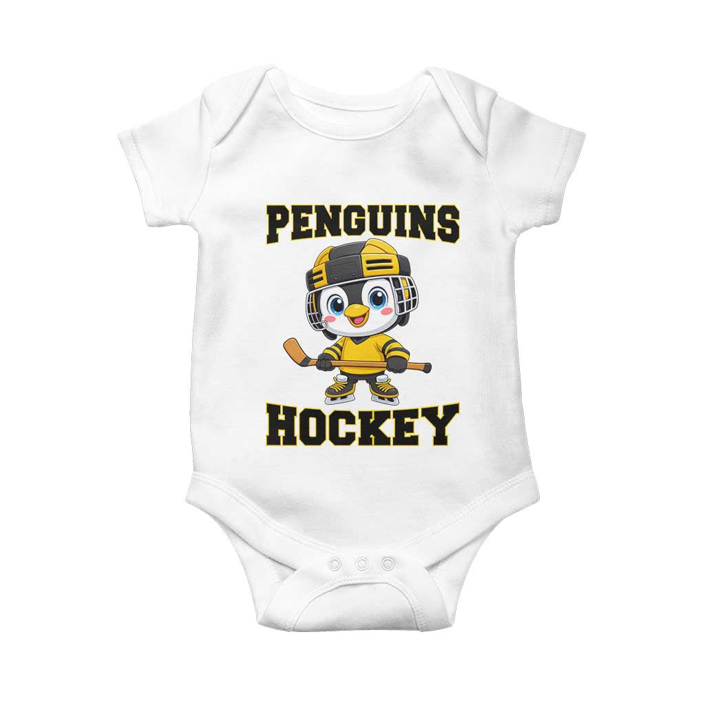 Funny Penguin Playing Ice Hockey Baby Onesie Winter Sports Gift - Wonder Print Shop