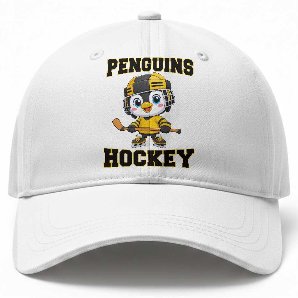 Funny Penguin Playing Ice Hockey Baseball Cap Winter Sports Gift