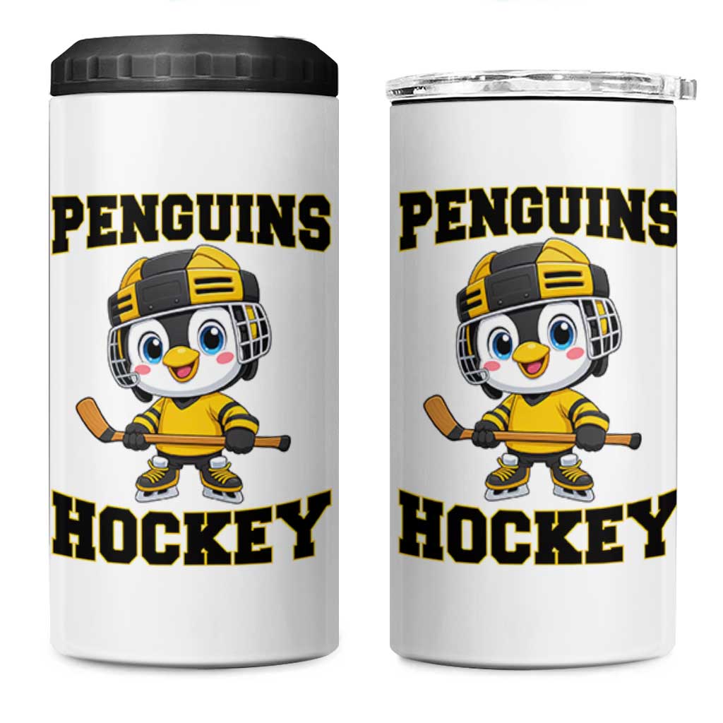 Funny Penguin Playing Ice Hockey 4 in 1 Can Cooler Tumbler Winter Sports Gift - Wonder Print Shop