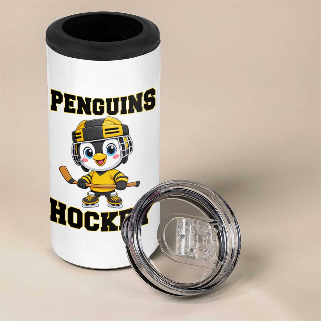 Funny Penguin Playing Ice Hockey 4 in 1 Can Cooler Tumbler Winter Sports Gift - Wonder Print Shop