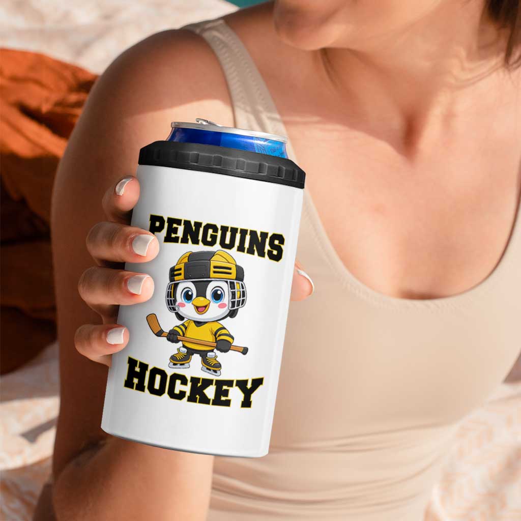 Funny Penguin Playing Ice Hockey 4 in 1 Can Cooler Tumbler Winter Sports Gift - Wonder Print Shop